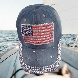 Blinged Out Denim Flag Hat | Patriotic & Sparkly Vibes 💎🇺🇸 NEW